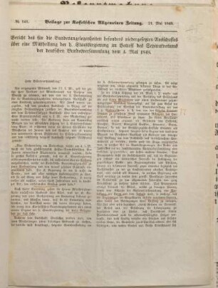 No. 141. Beilage zur Kasselschen Allgemeinen Zeitung. 21. Mai 1848.