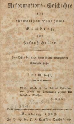 Reformations-Geschichte des ehemaligen Bisthums Bamberg : I. bis III. Heft