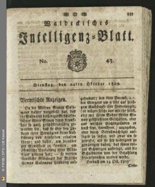 No. 43. Dienstag, den 24ten Oktober 1809