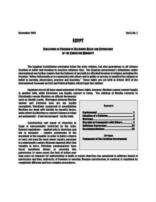 Egypt : violations of freedom of religious belief and expression of the Christian minority