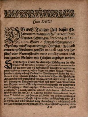 Kurtze Erinnerung von Nothwendiger Gleichheit der jetzigen Anlagen und Kriegs-Contributionen