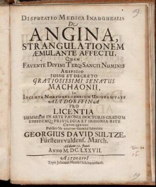 Disputatio Medica Inauguralis De Angina Strangulationem Aemulante Affectu
