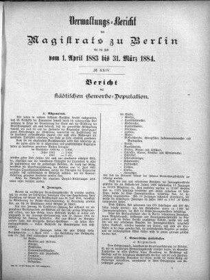 No. XXIV. Bericht der städtischen Gewerbe-Deputation