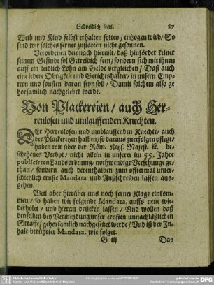 Von Plackereien, auch Herrenlosen und umlauffenden Knechten