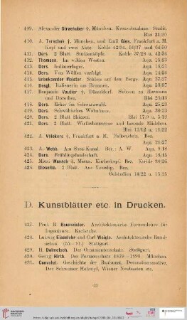 D. Kunstblätter etc. in Drucken (Nr. 427 - 508)