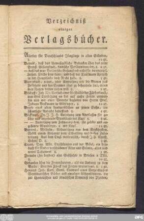 Verzeichniß einiger Verlagsbücher.