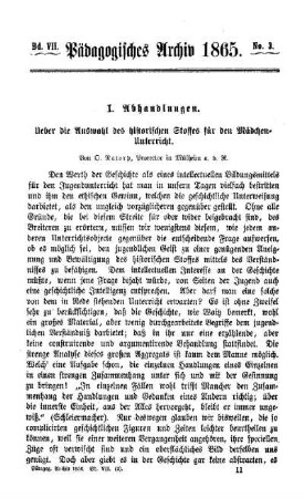 Ueber die Auswahl des historischen Stoffes für den Mädchen-Unterricht