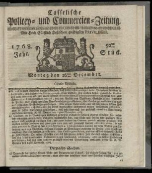 52tes Stueck, Montag den 26ten December. 1768