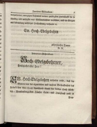 Zweytes Schreiben.