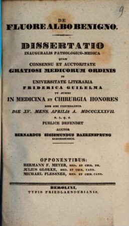 De fluore albo benigno : Diss. inaug. path. med.