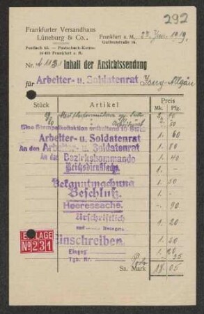 Rücksendung eines Büromaterialangebots