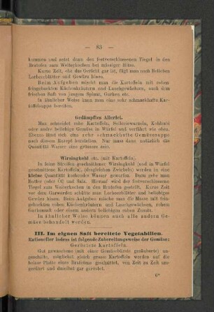 III. Im eigenen Saft bereitete Vegetablien.