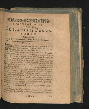 Disputatio XII. Et Ultima. De Caussis Peccatorum. Respondente Christophoro Zieglero Borusso.