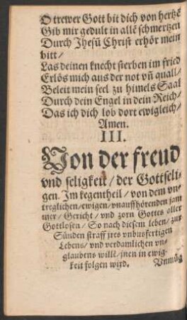 III. [i.e. IIII.] Von der freud und seligkeit/ der Gottseligen ...