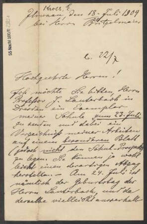 Brief an B. Schott's Söhne : 18.07.1904