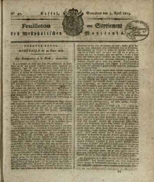 No. 27, Sonnabend den 3. April 1813