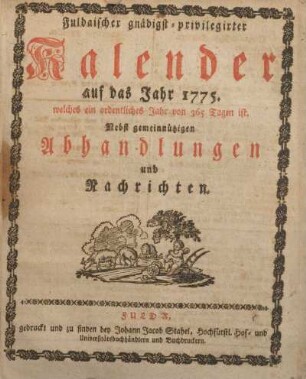1775: Fuldaischer gnädigst-privilegirter Kalender