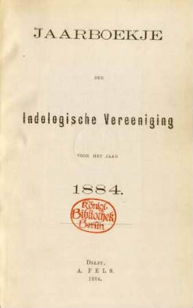 1884: Jaarboekje der Indologische Vereeniging