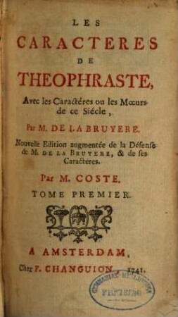 Les Caractères De Théophraste, 1
