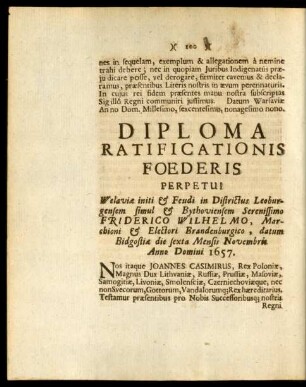 Diploma Rathificationis Foederis ...