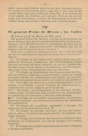 IX. El general Primo de Rivera y los frailes