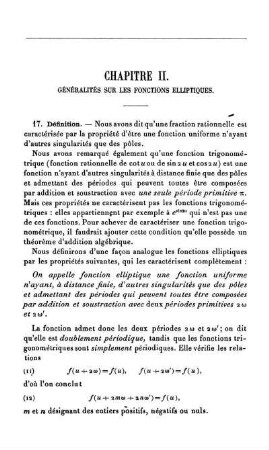 Chapitre II. Généralités sur les Fonctions Elliptiques.