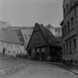 Bautzen Unter dem Schloss usw. : Bautzen. Hexenhäusel, Vor der Fischerpforte. Straßenansicht