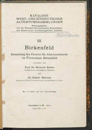 Birkenfeld : Sammlung des Vereins für Altertumskunde im Fürstentum Birkenfeld