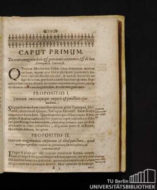 Caput Primum. De centro magnitudinis & gravitatis corporum, & de loco Terraque iae universo.