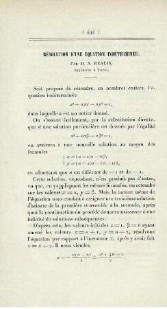 Résolutions d´une équation indéterminée.