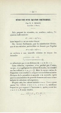 Résolutions d´une équation indéterminée.