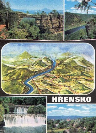 Hrensko (Herrnskretschen). Verschiedene Ansichten, Ansichtskarte