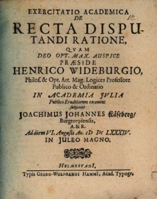 Exercitatio ... de recta disputandi ratione