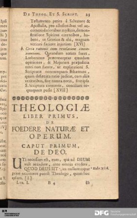 Theologiæ Liber Primus, De Foedere Naturæ Et Operum.