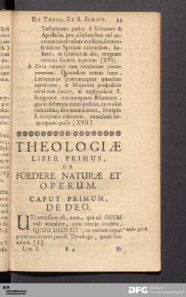 Theologiæ Liber Primus, De Foedere Naturæ Et Operum.