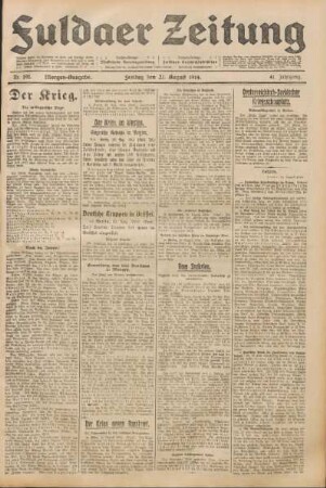 Ausgabe vom Freitag, den 21. August 1914.