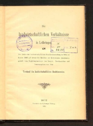 Die landwirtschaftlichen Verhältnisse in Lothringen