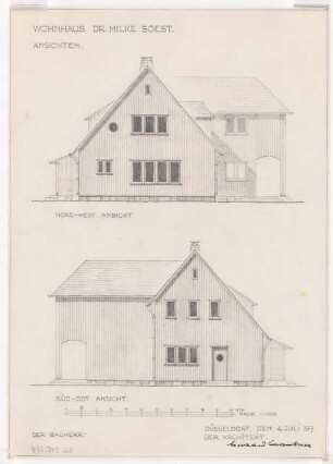 Wohnhaus Dr. Milke, Soest: Ansicht Südwest 1:100