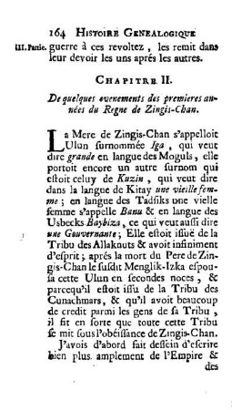 Chapitre II. De quelques evenements des premieres années du Regne des Zingis-Chan