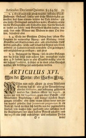 Articulus XVI. Von der Tortur, oder scharffen Frag.