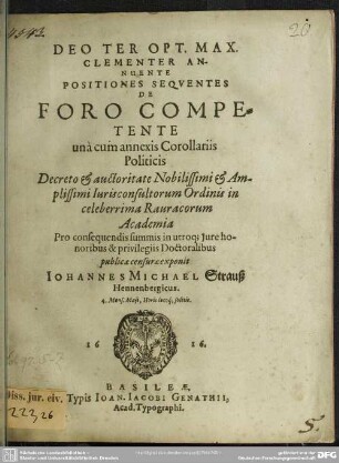 De foro competente una cum annexis corollariis politicis