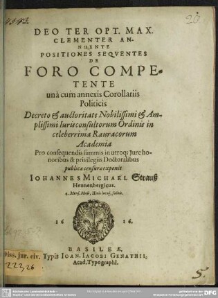 De foro competente una cum annexis corollariis politicis