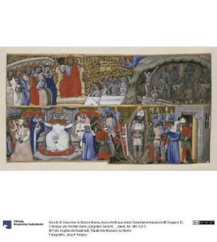 Ausschnitt aus einer Dekretalienhandschrift Gregors IX.: Christus als Richter beim Jüngsten Gericht - der Papst als Richter über Ketzer