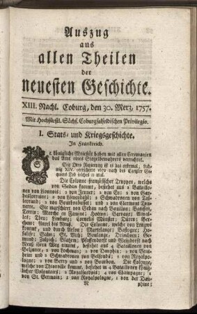 XIII. Nachl. Coburg, den 30. Merz, 1757.