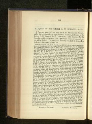 Banquet to Sir Robert G. W. Herbert, K.C.E.