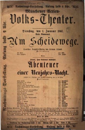 Münchener Aktien-Volks-Theater : [Theaterzettel]. 1867