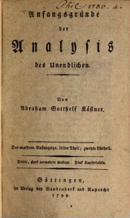 Mathematische Anfangsgründe, 3,2. Anfangsgründe der Analysis des Unendlichen