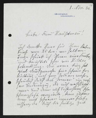 Brief von Hedwig Fischer an Margarete Hauptmann