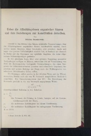 Ueber die Affinitätsgrössen organischer Säuren und ihre Beziehungen zur Konstitution derselben.