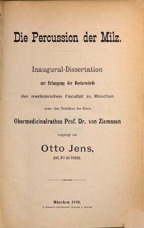 Die Percussion der Milz : Inaug.-Diss. d. U. München